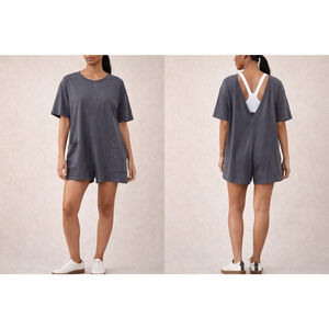 FP Movement Free People Hot Shot Tee Romper Black Medium NWT Pockets V Back